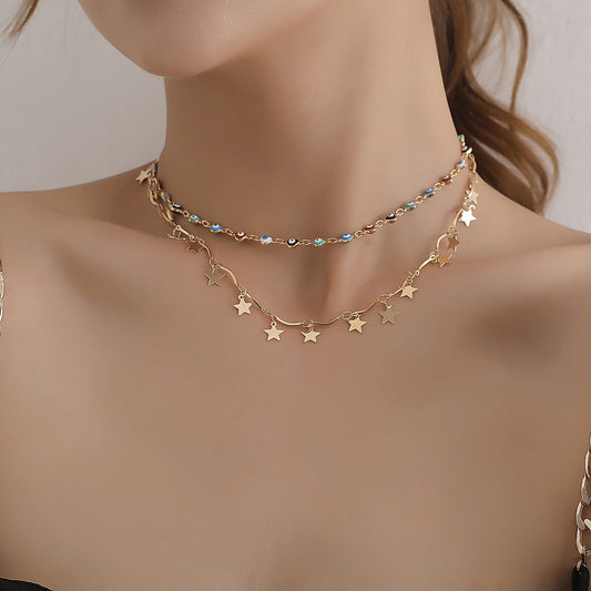 Jewelry Handmade Fashion Devil's Eye Necklace Female Simple Double-layer Pentagonal Star Pendant Necklace