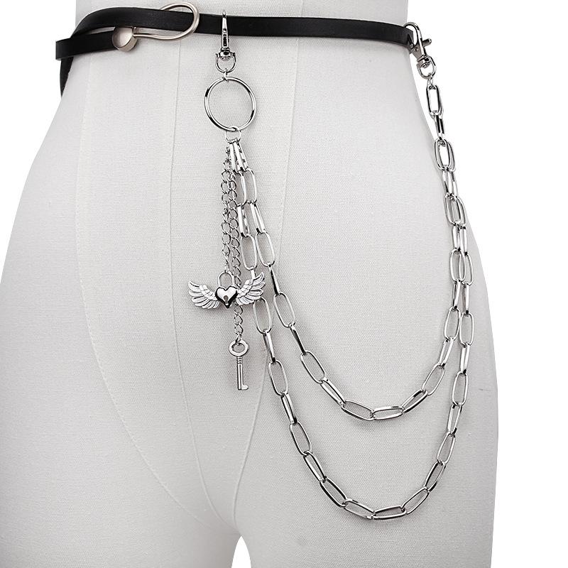 Jewelry Fashion Metal Heart Wings Pendant Pants Chain Multilayer Retro Key Body Chain