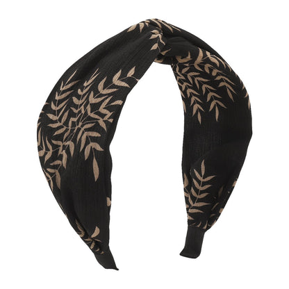 F4881 Fabric fashion trendy cross wide-brimmed headband pure color leaf print contrasting color simple net red headband