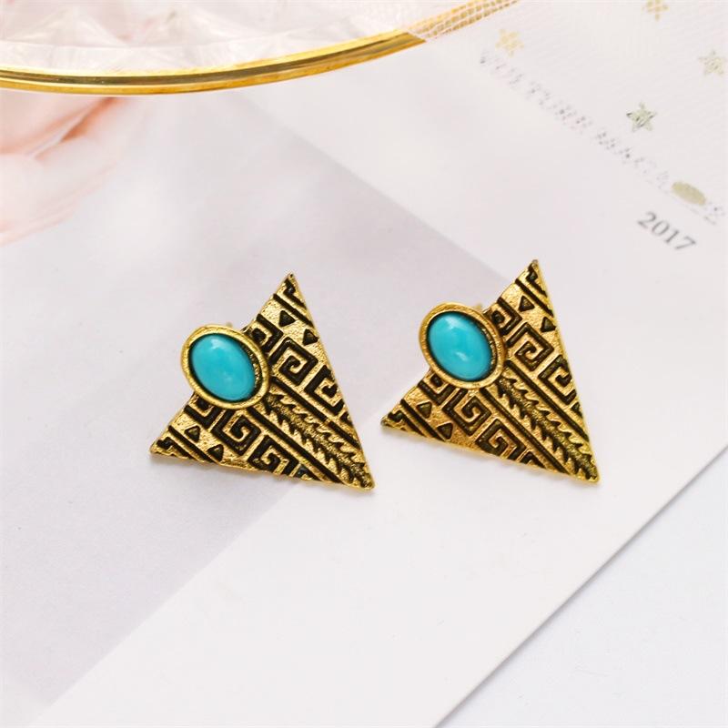 Turquoise Triangle Earrings Female Fashion Bohemia Metal Geometric Earrings Old Earrings