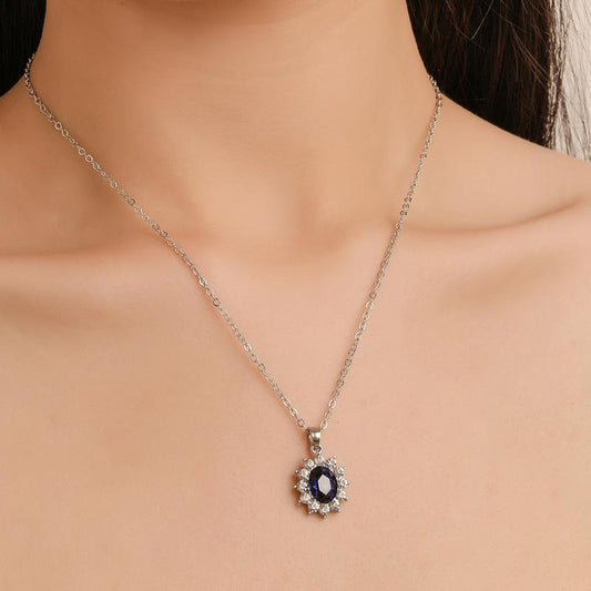 Fashion set jewelry Sunflower zircon earrings Princess Kate same Tanzanite sapphire necklace pendant
