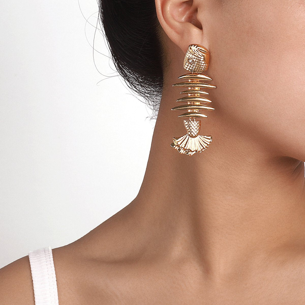 E165 Simple Metal Earrings Women's Creative Fishbone Retro Heavy Industry Earrings Exaggerated Personality Earrings