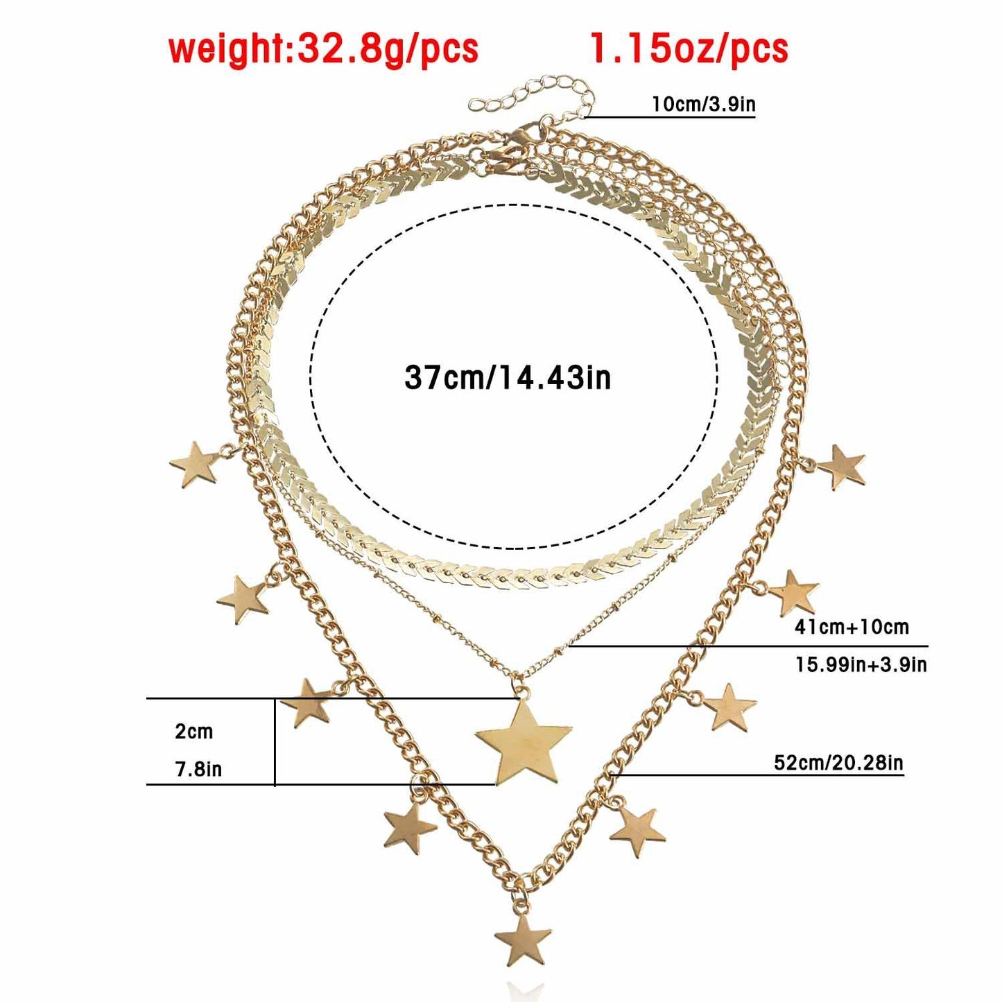 Jewelry multi-layer geometric five-pointed star necklace necklace female aircraft chain fashion necklace summer ins