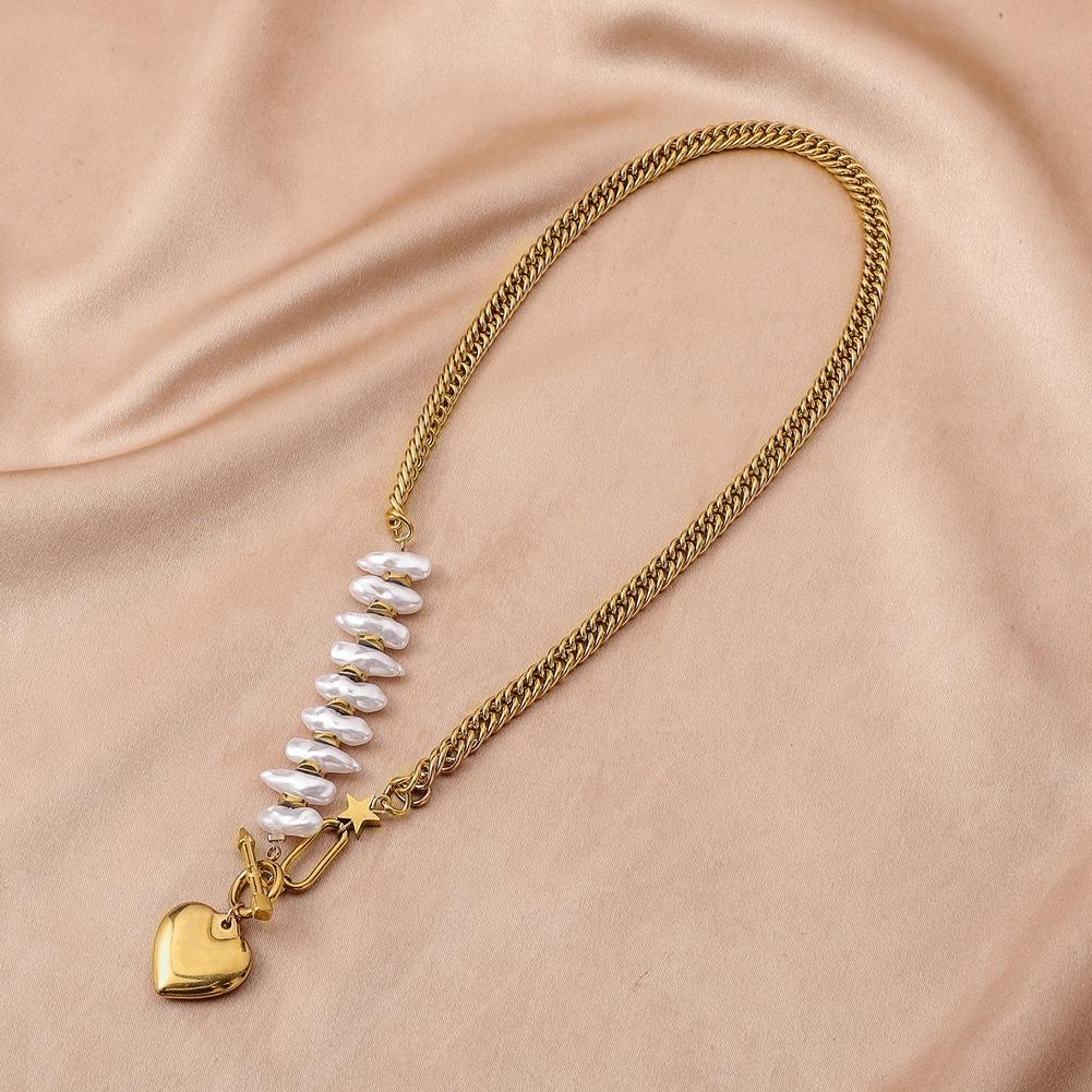 Sweet cool titanium steel Baroque necklace Year of the Tiger ins irregular pearl chain Cupid's arrow pendant