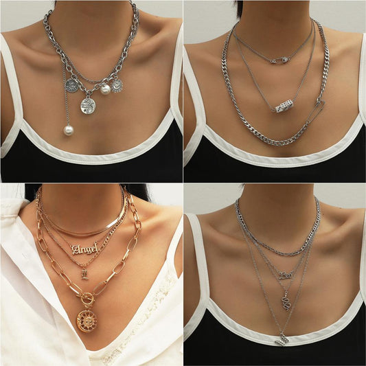 Multilayer Necklace Frosty Creative Retro Personality Simple Alloy Sweater Chain Hip Hop Disco Jewelry