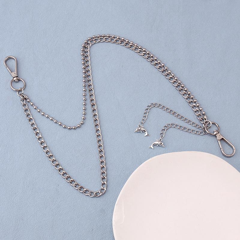 All-match pants chain ins trendy pants hanging chain double-layer metal ball chain hip-hop trend dolphin pendant