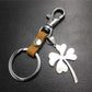 Four Leaf Lucky Flower Titanium Steel Pendant Leather Keychain Pendant Accessories