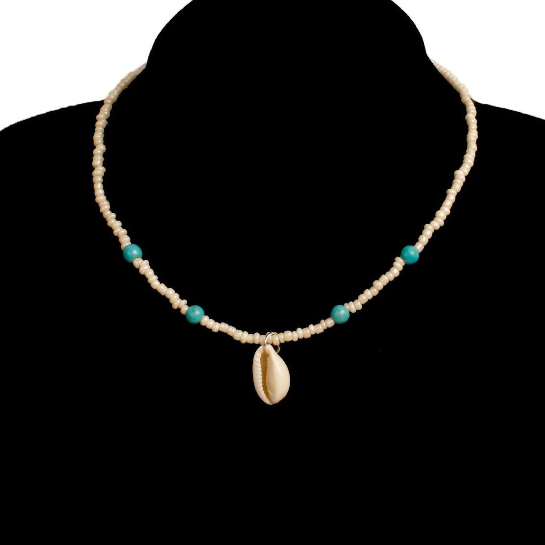 Jewelry White Rice Beads Turquoise Shell Necklace Ladies Fashion Temperament Short Necklace Clavicle Chain