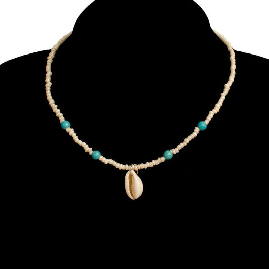 Jewelry White Rice Beads Turquoise Shell Necklace Ladies Fashion Temperament Short Necklace Clavicle Chain