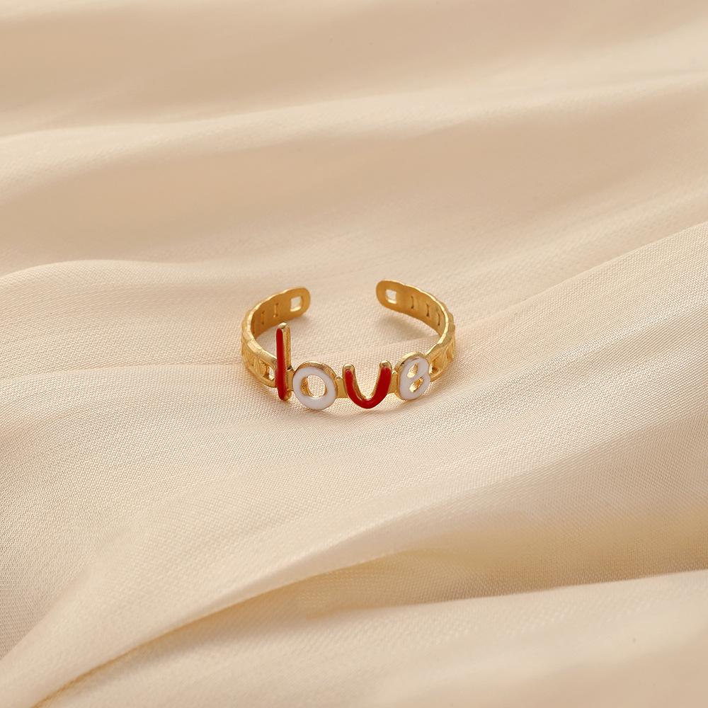 French simple temperament exquisite super fairy stainless steel dripping oil opening letter love adjustable ring