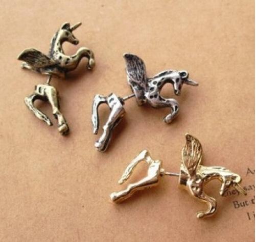 Fashion punk retro a horned animal horse piercing earrings personality Pegasus animal earrings jewelry