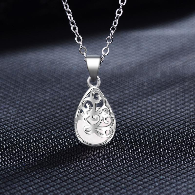 Fashion Jewelry Necklace Female Cat Eye Imitation Moonstone Pendant Hollow Geometric Water Drop Jewelry