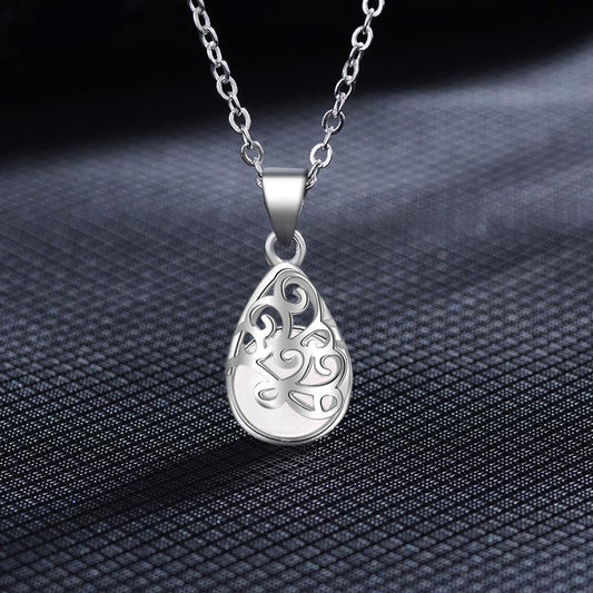 Fashion Jewelry Necklace Female Cat Eye Imitation Moonstone Pendant Hollow Geometric Water Drop Jewelry