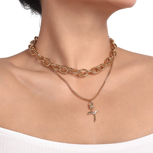 N1211 French light luxury retro stacked necklace rose romantic chain exaggerated personality necklace female