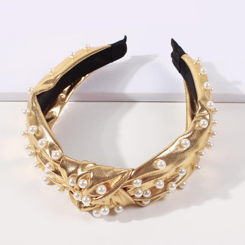 F251 Fashion Geometric Pearl Headband Women's PU Sequin Trendy Headband Explosive Style Hair Accessories