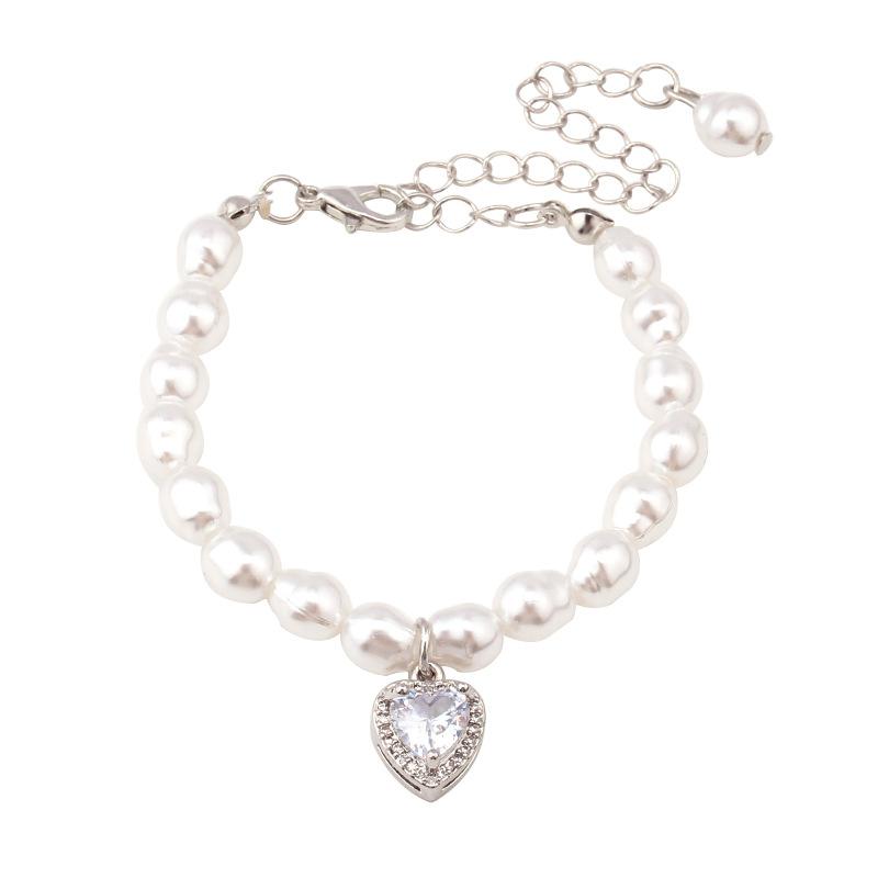 Retro vacation net red with the same paragraph irregular shaped baroque pearl accessories zircon heart necklace bracelet female