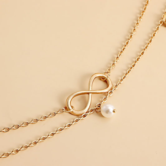 Explosive double-layer trendy 8-character chain imitation pearl waist chain decoration female Xiaoxiang jewelry