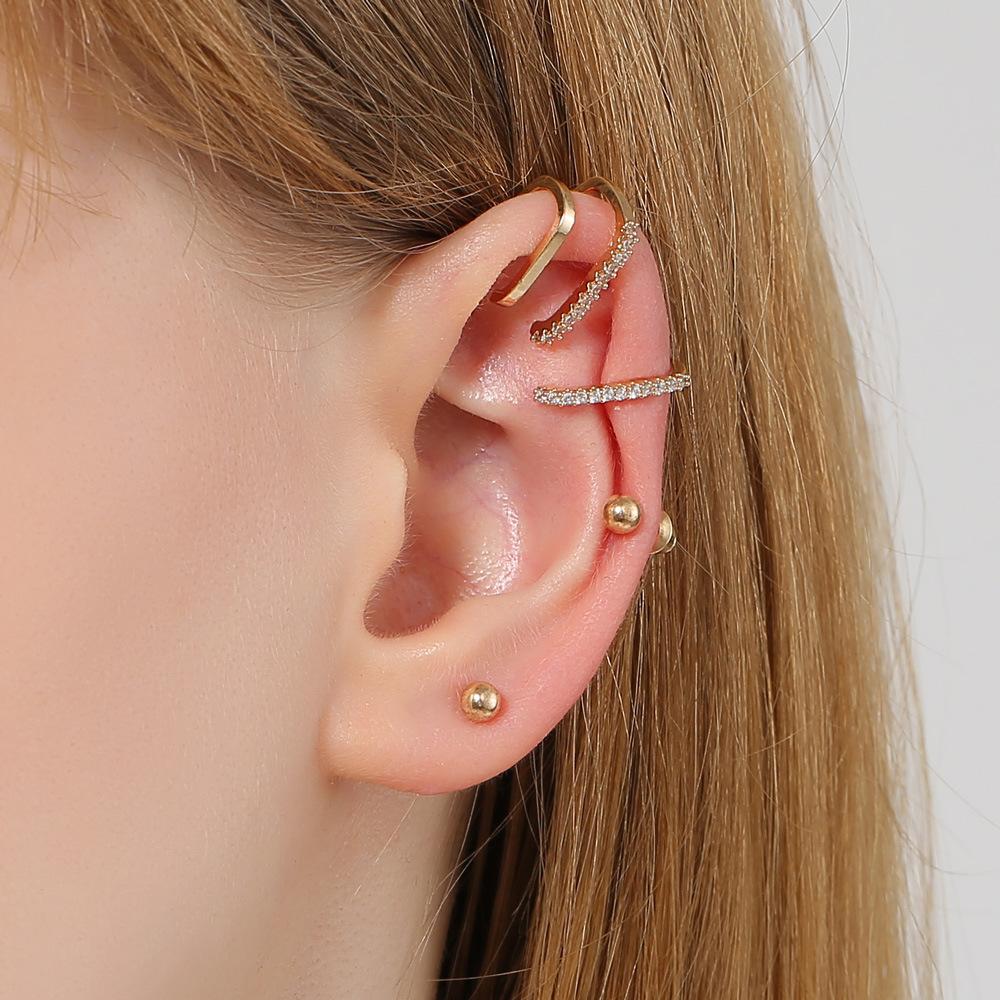Retro simple geometric ear clip set cold micro-inlaid zircon hole-free ear clip 3-piece set one-piece earrings for women