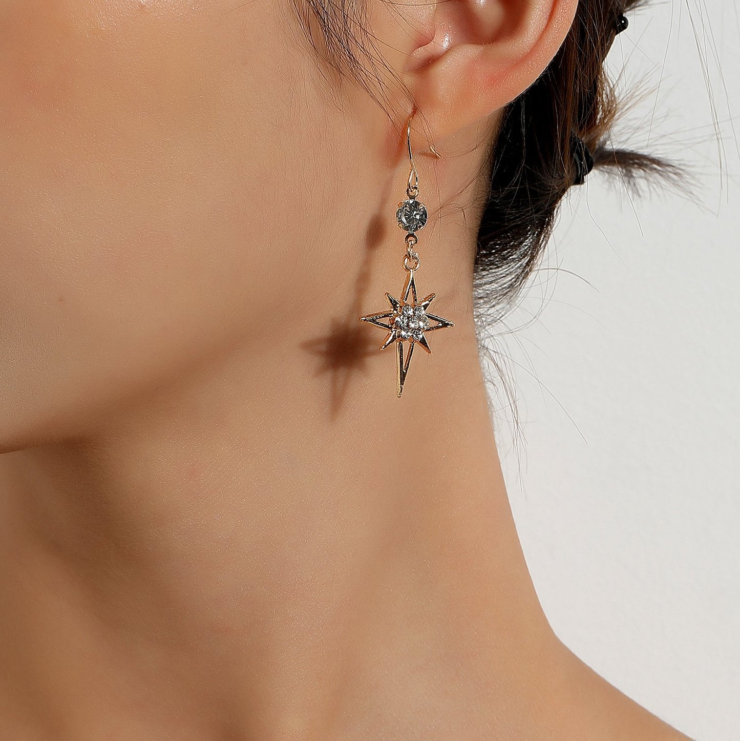Jewelry fashion geometric octagonal diamond earrings female personality exaggerated star ear hook