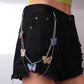 Trendy Street Retro Double Layer Resin Butterfly Pants Chain Hip Hop Beads Hanging Chain Belt Clothing Accessories