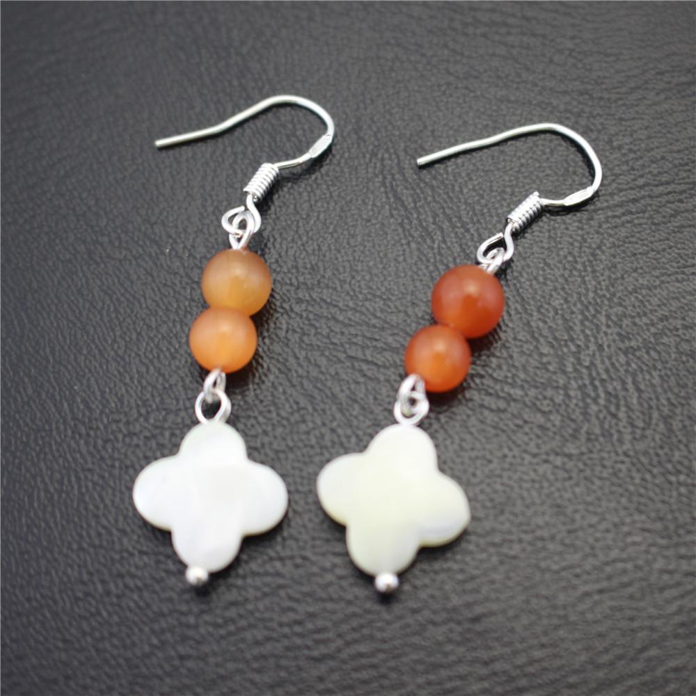 Natural deep-sea shell earrings four-leaf clover opal girl heart earrings plated with 925 silver ear hook earrings