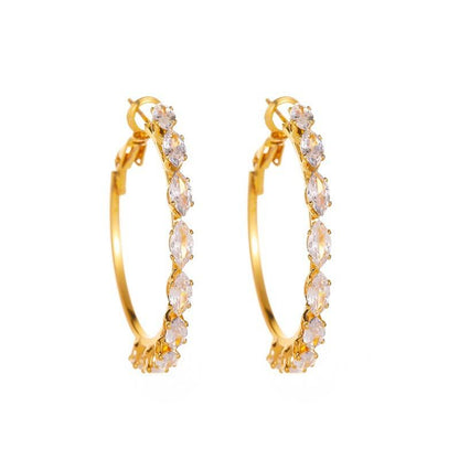 Ins inlaid crystal round earrings female personality temperament hollow simple geometric earrings net red earrings tide