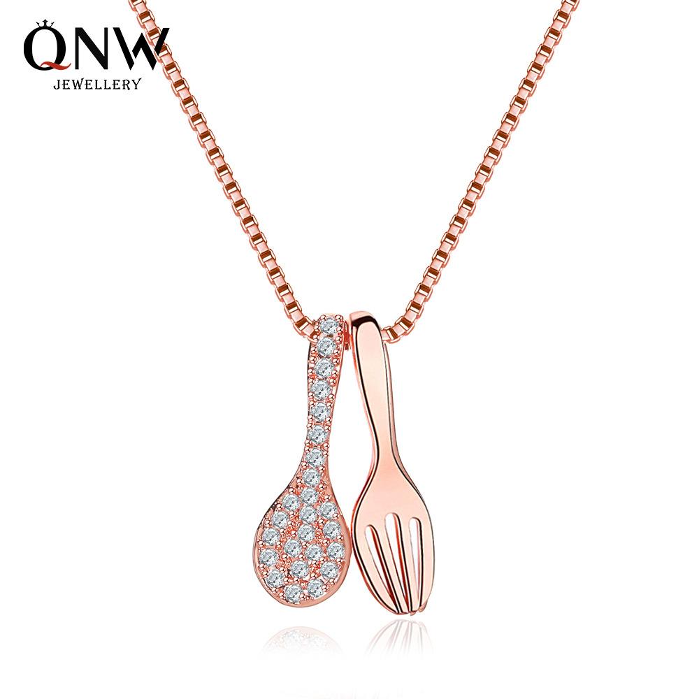 Internet celebrities recommend fork and spoon necklace Personality eating is a blessing Necklace Three meals a day Clavicle chain Niche light luxury jewelry
