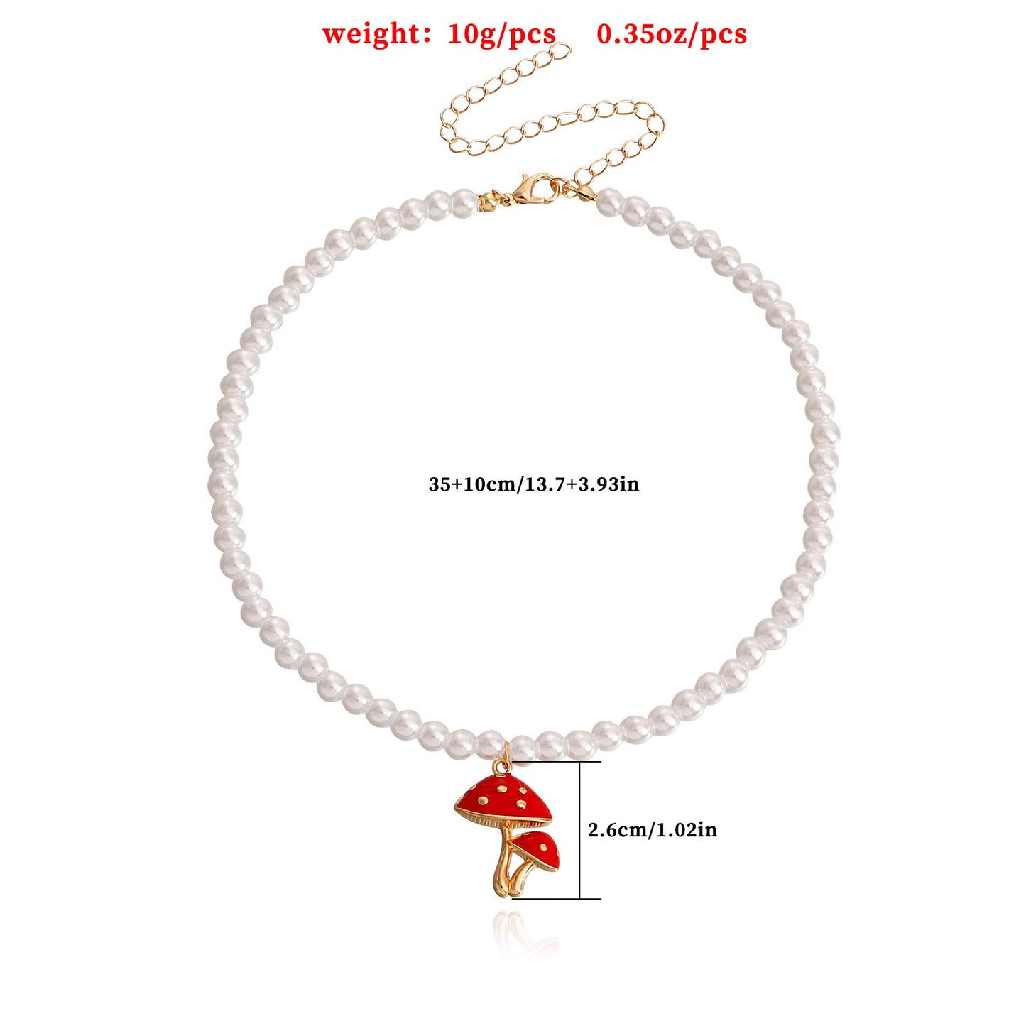 Jewelry ins imitation pearl red mushroom necklace necklace female retro all-match simple collarbone necklace