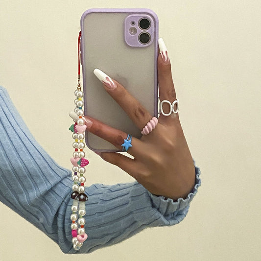 Imitation Pearl Beaded Mushroom Phone Chain Sweet Cool Simple Fruit Strawberry Peach Heart Phone Lanyard