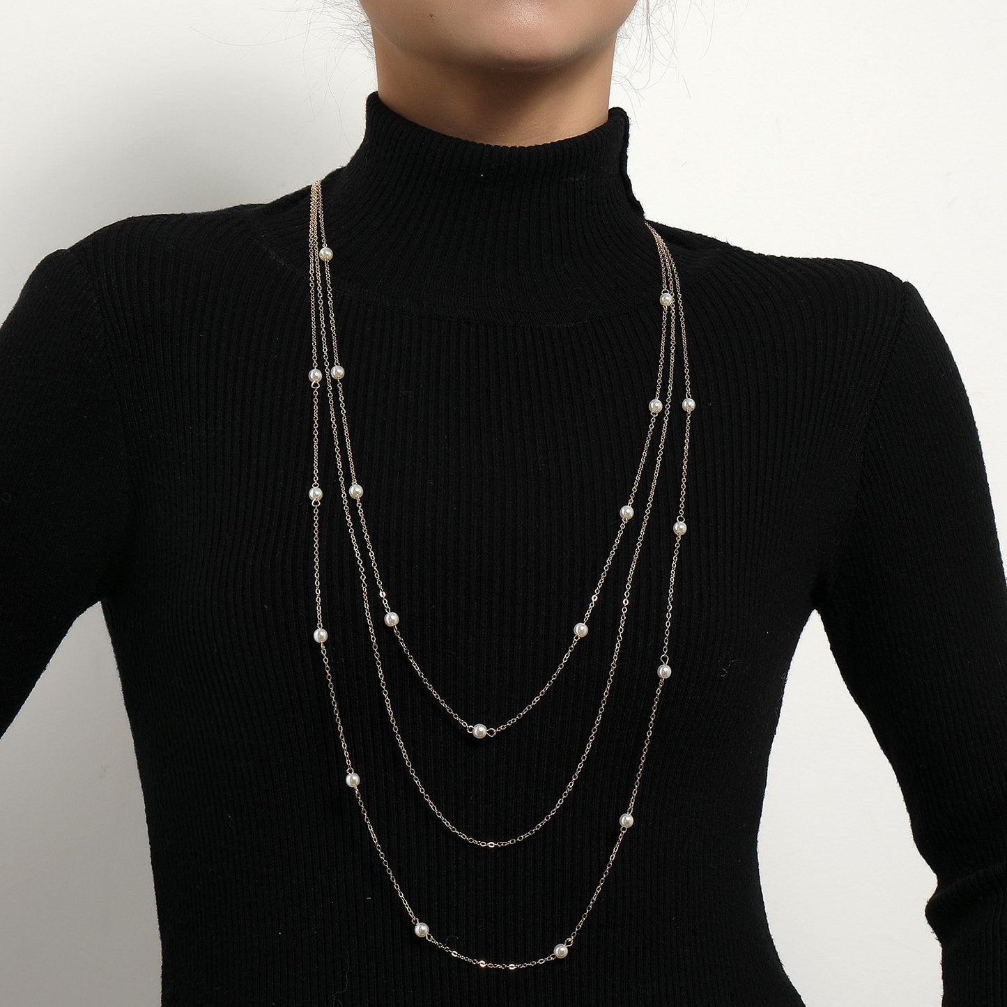 Jewelry Elegant Imitation Pearl Layer Necklace Geometric Trend Street Style Necklace
