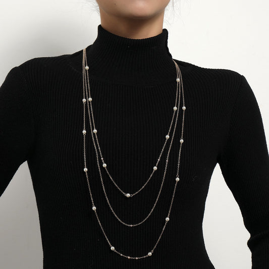 Jewelry Elegant Imitation Pearl Layer Necklace Geometric Trend Street Style Necklace