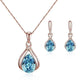 Fashion Women Blue Green Water Drop Shape Necklace Earrings Set Ornament Jewelry