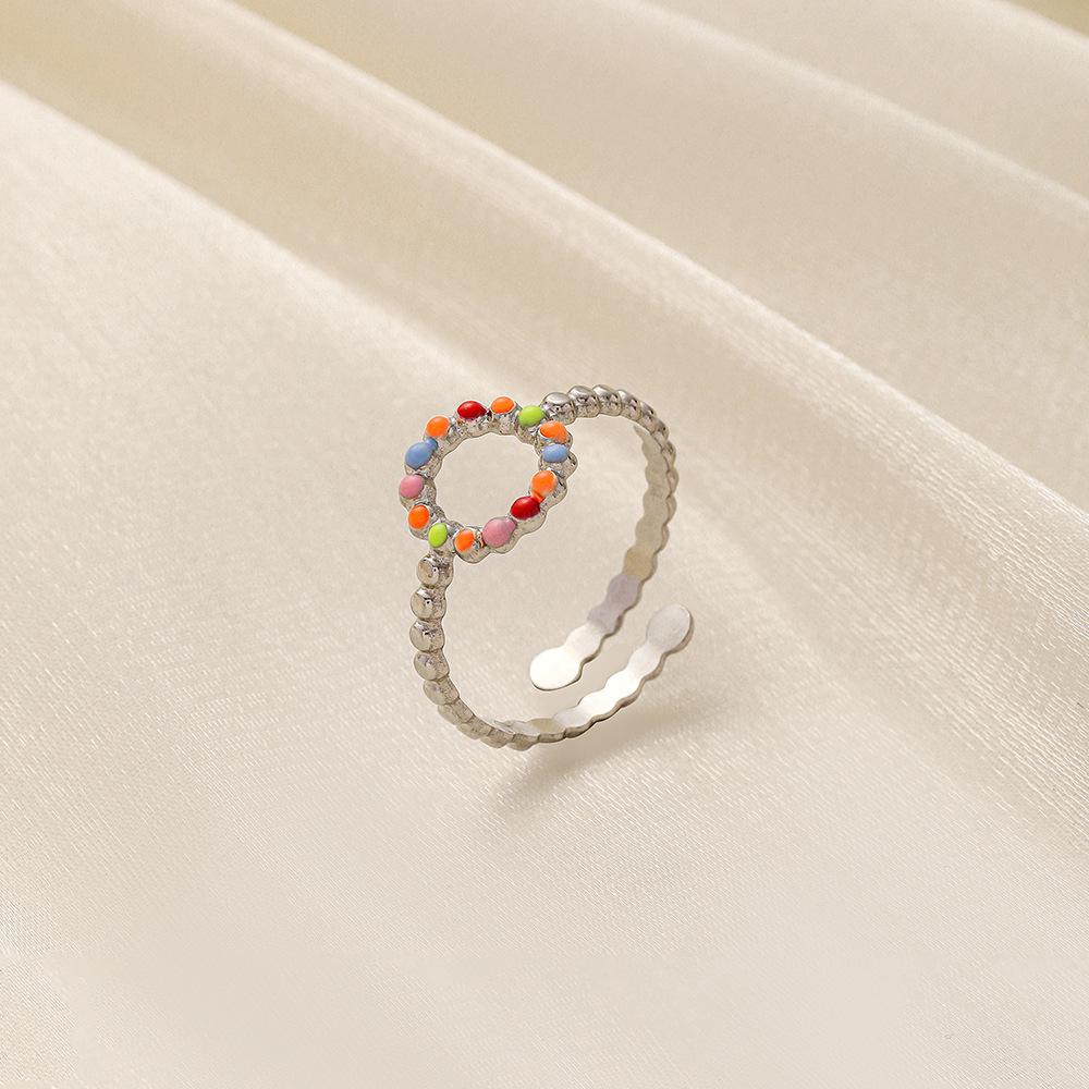Jewelry ins color painting oil titanium steel circle dot open ring