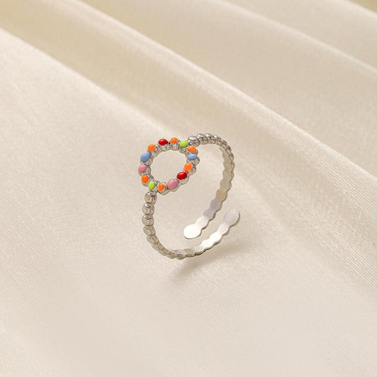 Jewelry ins color painting oil titanium steel circle dot open ring