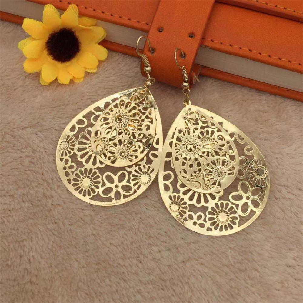 Double-layer size water drop hollowed out vintage all-match earrings Indian ladies earrings