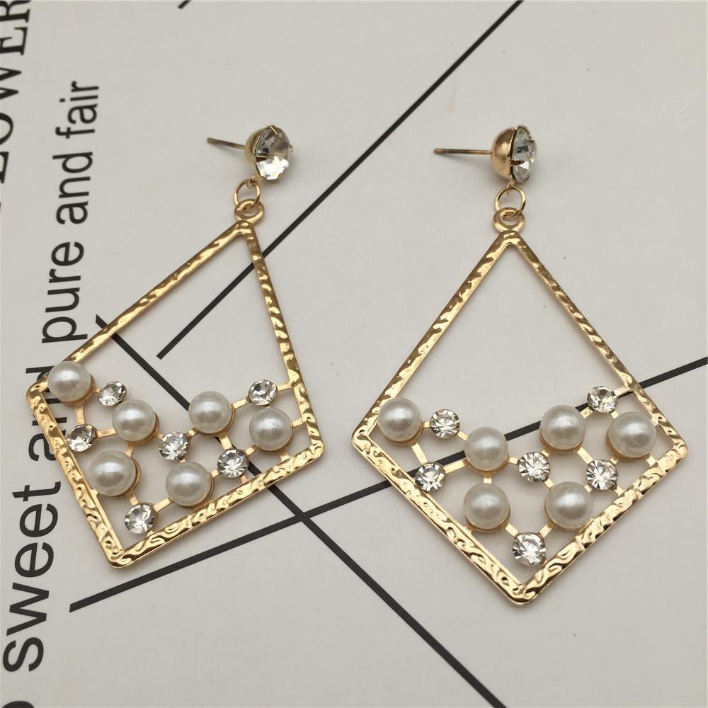 Geometric diamond-studded pearl stud earrings triangular earrings popular earrings stall