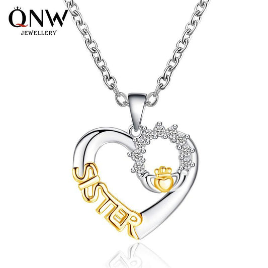 Popular sister necklace creative love SISTER micro-inlaid zircon clavicle chain personality all-match pendant female
