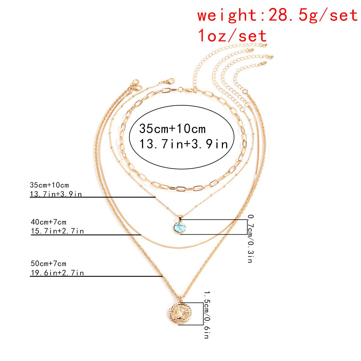 Jewelry Simple Geometric Portrait Set Necklace Female Retro Green Turquoise Round Pendant Necklace