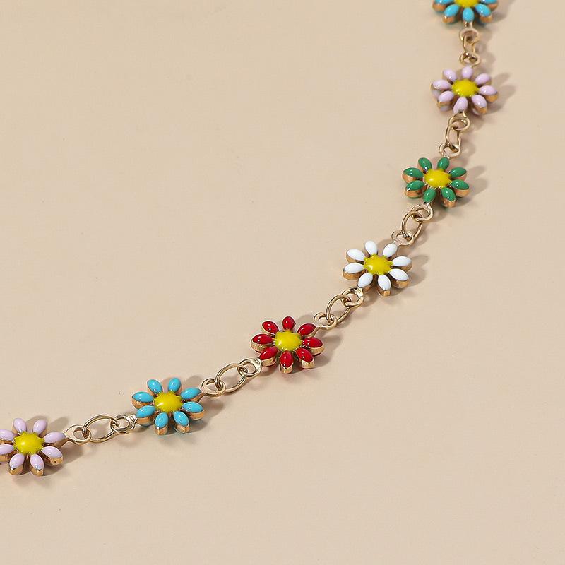 Spring and summer all-match flower color small fresh necklace ins multi-color daisy painted dripping oil
