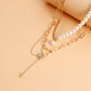 Pastoral Retro Geometric Love Butterfly Combination Necklace French Elegant Imitation Pearl Beaded Chain Necklace
