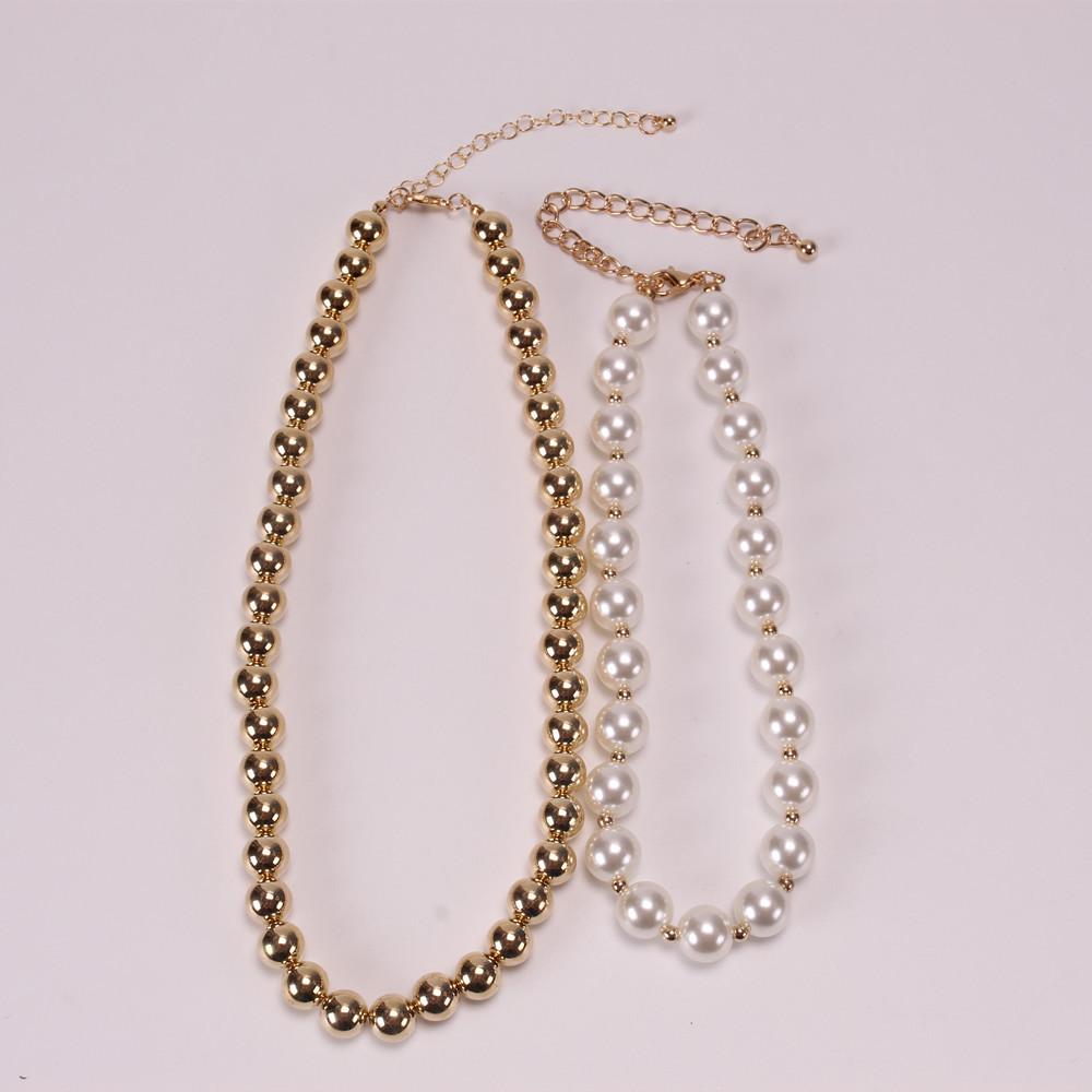 Jewelry Simple Imitation Pearl Geometric Set Necklace Personality Mix and Match CCB Beaded Clavicle Chain