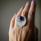 Retro purple gemstone ring Bohemian ethnic carving flower fan-shaped index finger ring ins jewelry