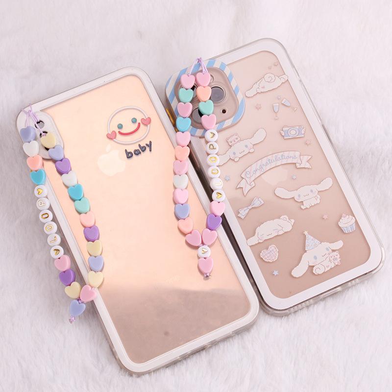 Simple hand-woven beaded mobile phone chain personality trend acrylic heart letter bag chain