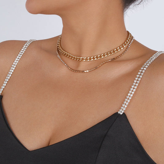 126 simple double-layer stacked necklace rhinestone claw chain cold personality necklace retro street style necklace