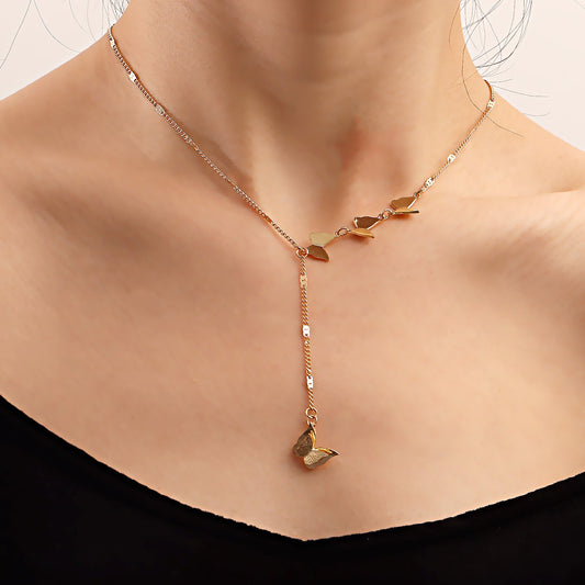 Ins fashion metal tassel butterfly necklace femininity personality golden butterfly clavicle chain