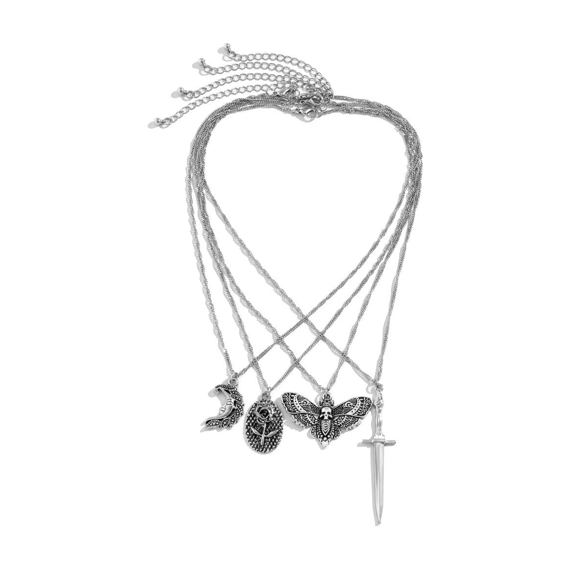 Jewelry Retro Sword Shaped Rose Tag Chain Necklace Dark Halloween Butterfly Necklace