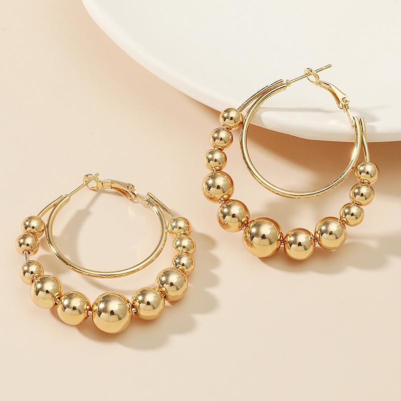 Simple Metal Earrings Personality Exaggerated Round Bead Studs Retro Fashion Earrings Earrings