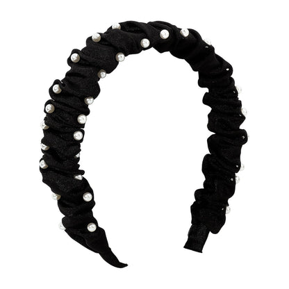 F4549 Xiaoxiang fabric pearl headband women's French elegant net red fold high skull top non-slip headband