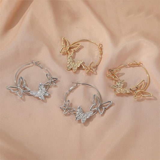 Earrings Retro Exaggerated Three Butterfly Earrings Femininity Hollow Three Butterfly Earrings Earrings