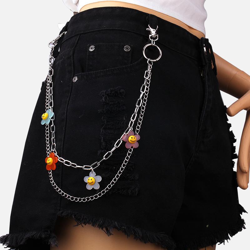 Candy-colored resin floret waist chain street shooting hip-hop color pin pendant trend double-layer pants chain